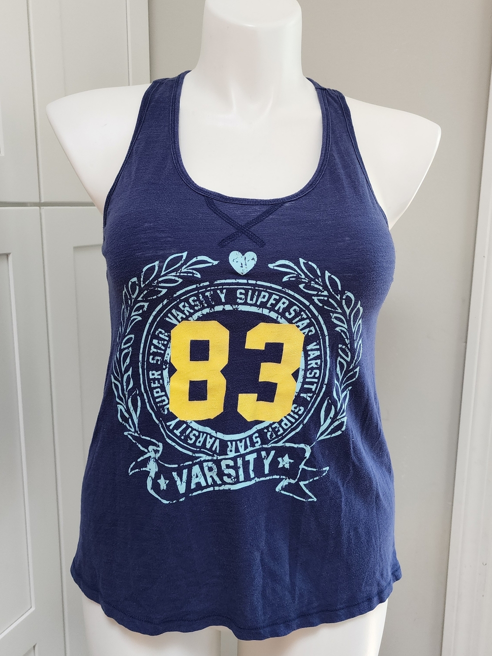 ​Varsity 83 Graphic Racerback Tank Top Navy Blue Size Large